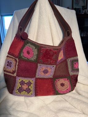 St. John's Bay Patchwork Shoulder Bag in Burgundy, Pink and Green